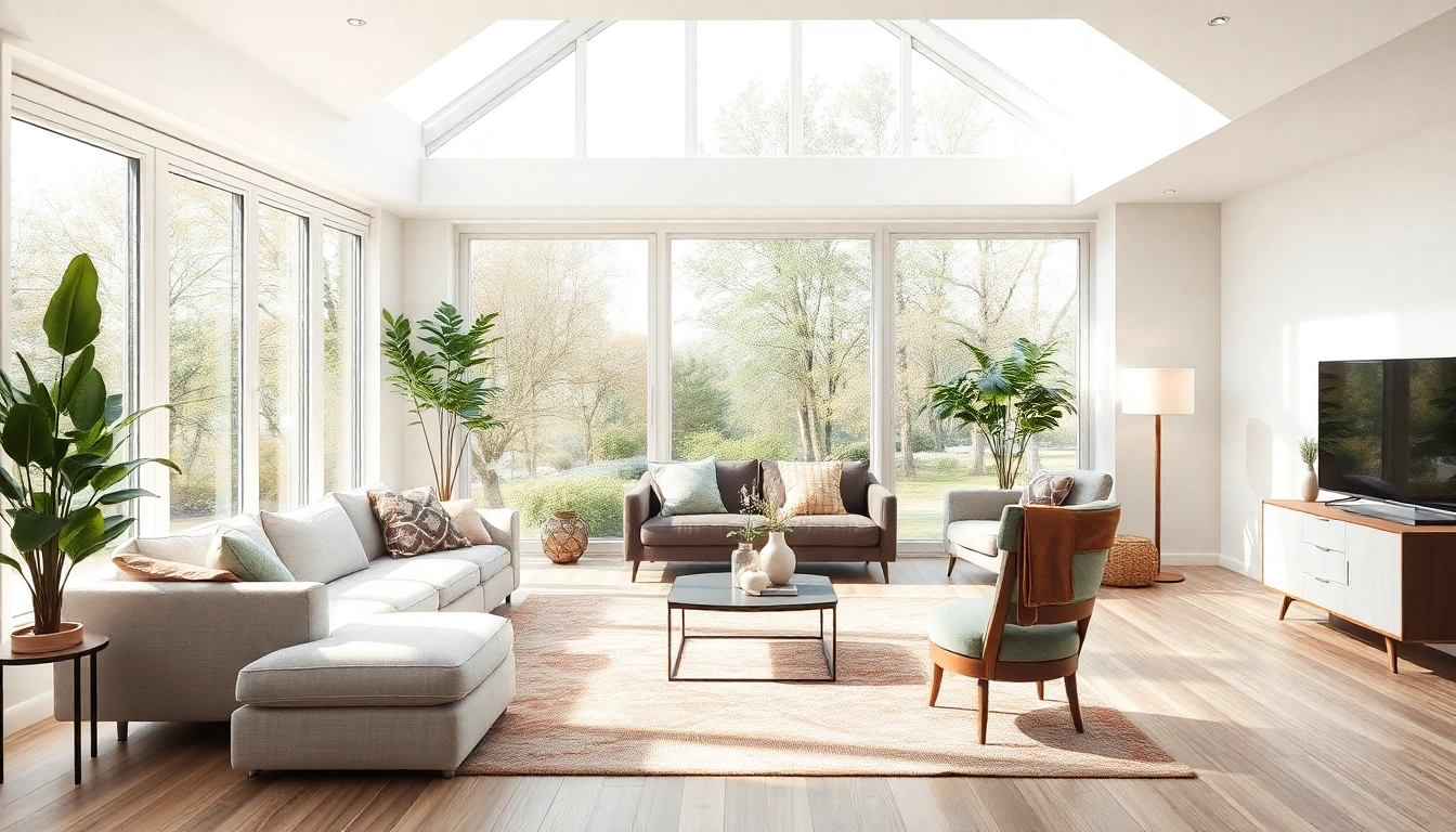 Moderne Raumgestaltung: Ein stilvolles Wohnzimmer mit offener Gestaltung und warmen Farben.