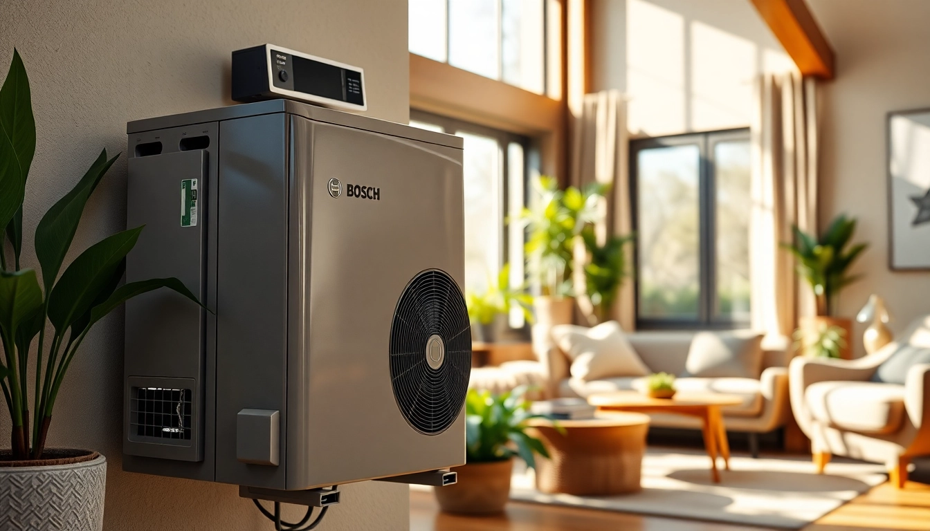 Erleben Sie die wärmepumpe bosch in einer modernen Wohnumgebung mit natürlichem Licht und eleganter Optik.