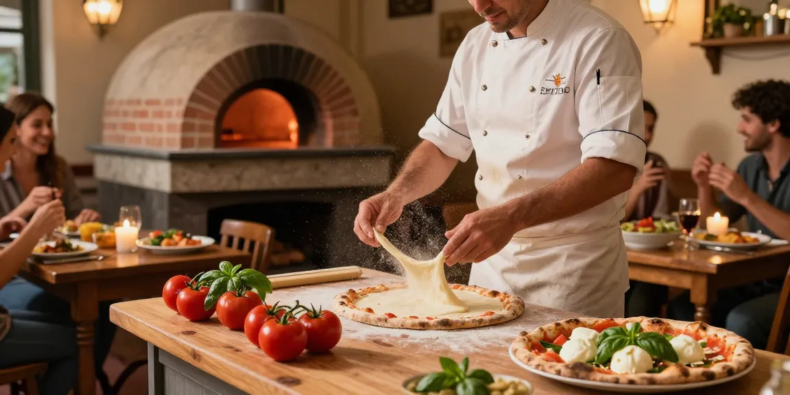 Vibrant scene of pg soft pizza being made with fresh ingredients at Pizzeria Madera.