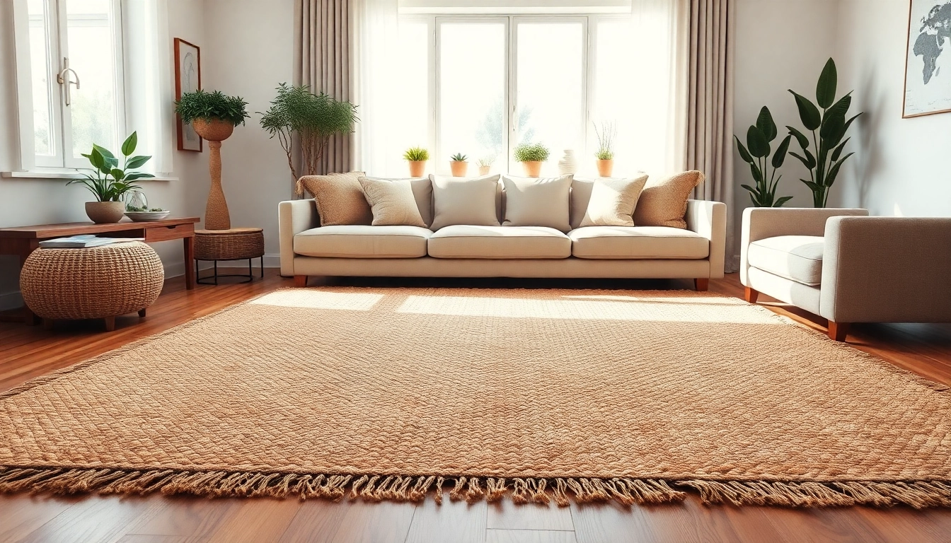 Hanfmatte in einem modernen Wohnzimmer, betont durch eine warme, einladende Atmosphäre.