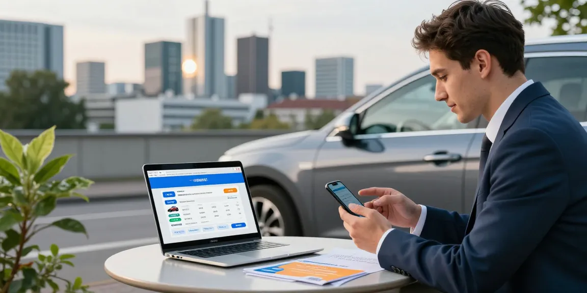 Autoversicherung in Dortmund: persönlicher Versicherungsexperte berät jungen Fahrer über WhatsApp in urbaner Umgebung.
