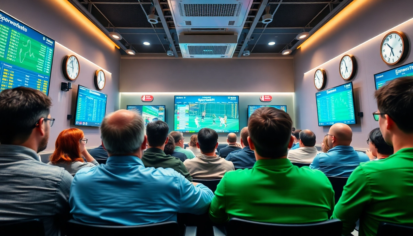 Erlebe die Aufregung von legal online sportwetten in einem modernen Wettbüro mit verschiedenen Wettangeboten.
