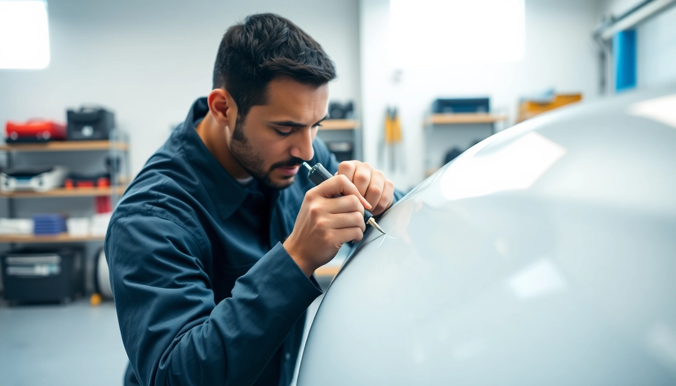 Dellenreparatur München: автосервис specialist repairing a dent on a vehicle.