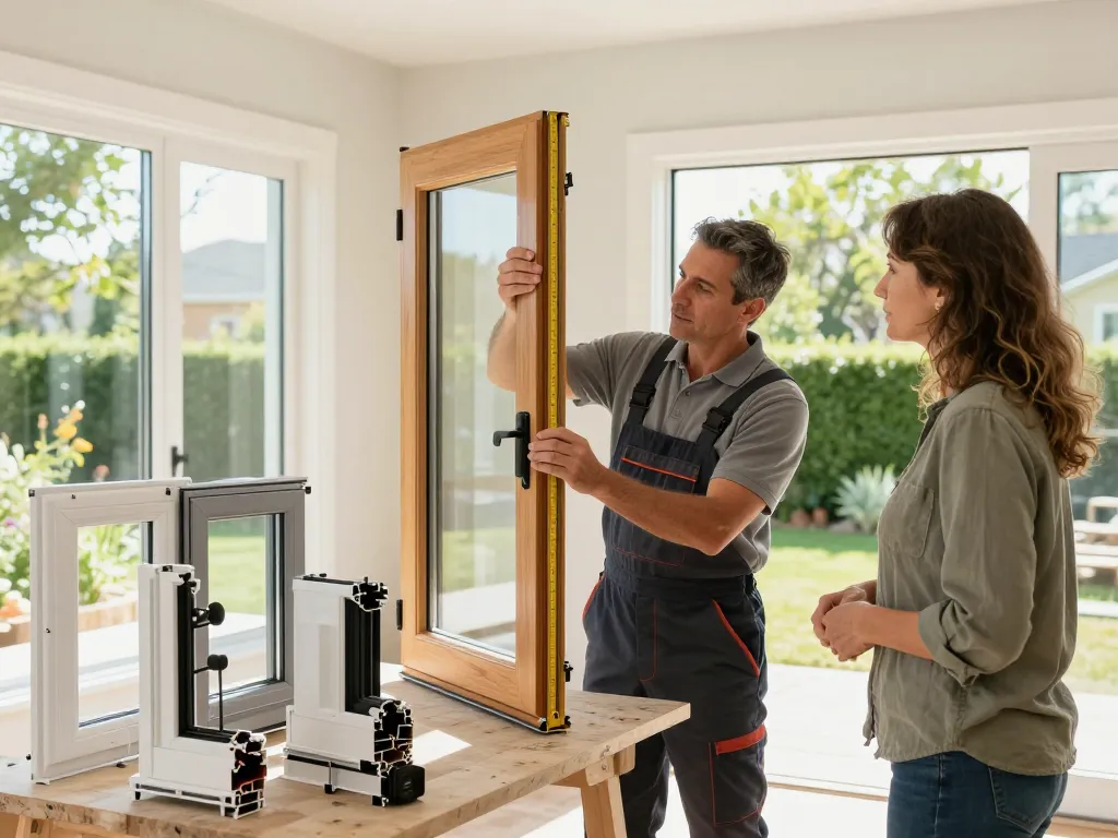 Professioneller Fensterinstallateur unterstützt Kunden mit Fensterbau Köln Optionen in einem hellen Wohnambiente