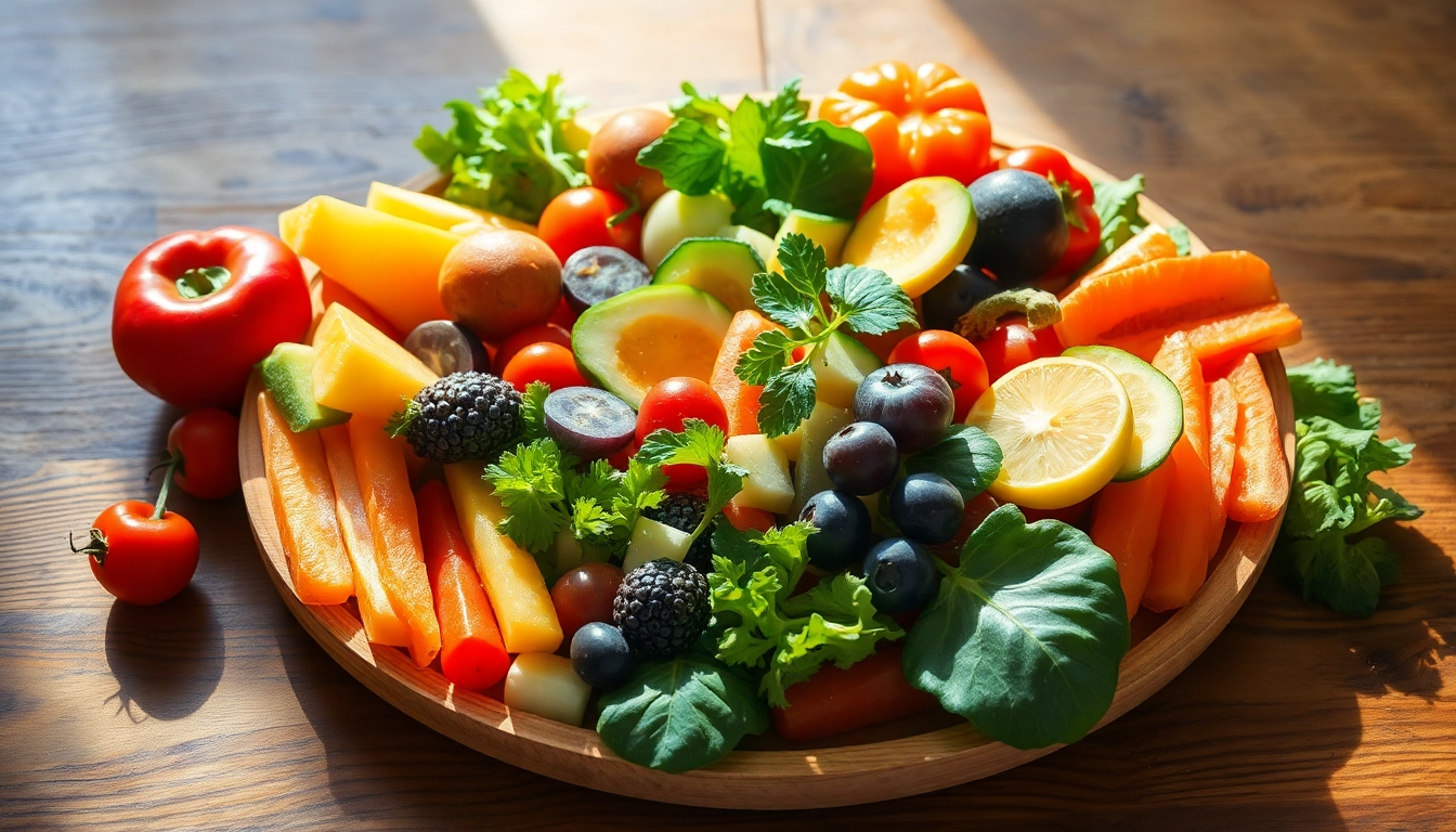 Gesundes farbenfrohes Gericht mit frischem Obst und Gemüse zur Unterstützung von Gewichtsverlust.