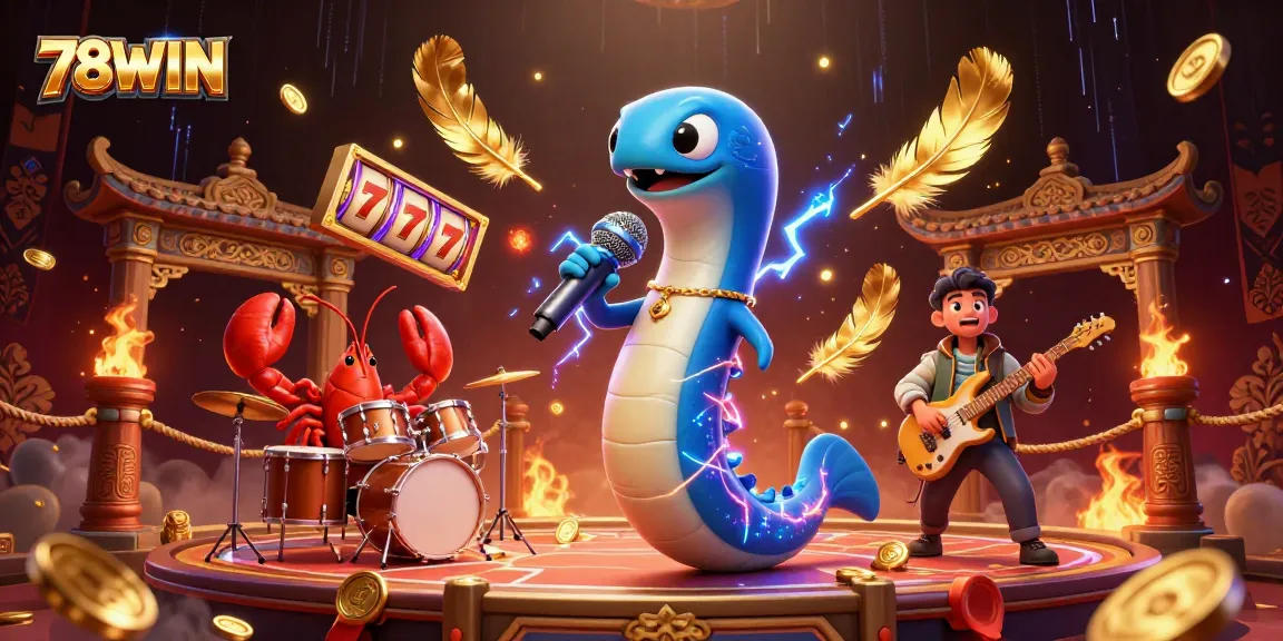 Experience thrilling winnings at 78WIN with a vibrant underwater casino scene featuring a DJ eel and rockstar sea creatures.