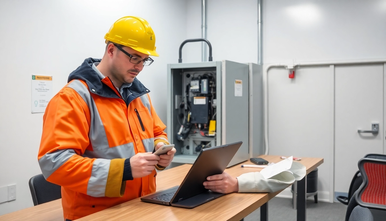 Techniker führt eine DGUV V3 Prüfung an elektrischen Geräten durch, dabei werden Sicherheitsstandards dokumentiert.