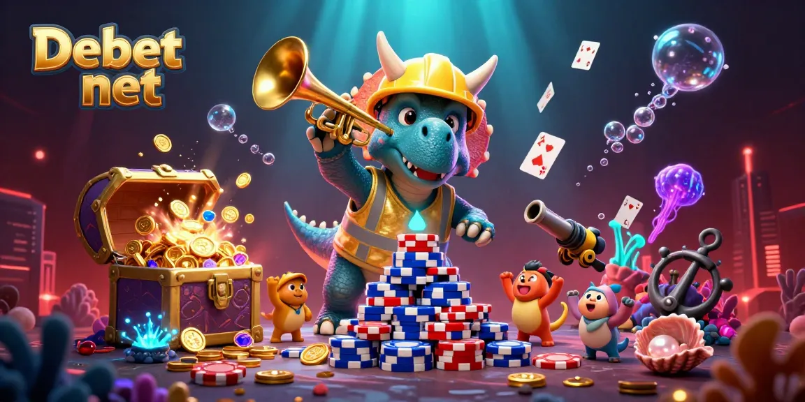 Engage with thrilling games at Debet net featuring a 3D triceratops building poker chips.