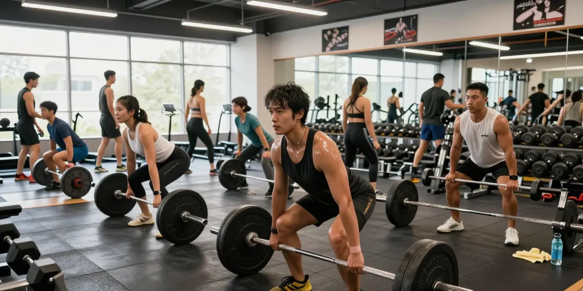 Intensives Training im Selliza Shop Fitnessstudio mit motivierten Sportlern.