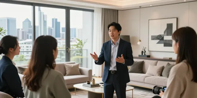 Bester Immobilienmakler Frankfurt bei exklusiver Immobilienbesichtigung in Frankfurt mit potenziellen Käufern