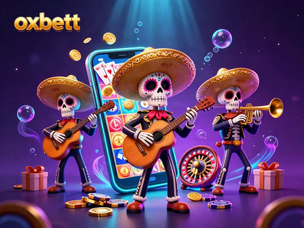 Experience thrilling gameplay at Oxbet with a vibrant 3D mariachi band and casino elements.