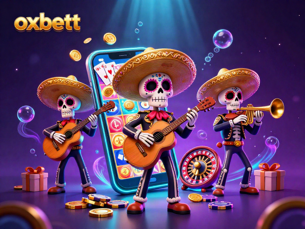 Experience thrilling gameplay at Oxbet with a vibrant 3D mariachi band and casino elements.