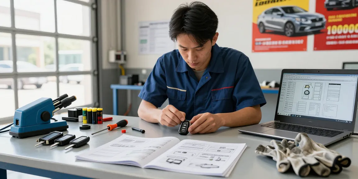 Schau es dir an, wie Experten Autoschlüssel und Teile in einer Werkstatt reparieren.