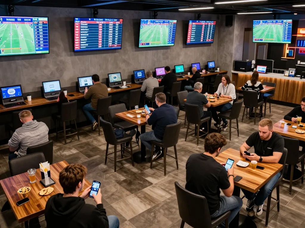 Engaging in strategic betting analysis, soi kèo nhà cái visible on digital screens in a modern sports lounge