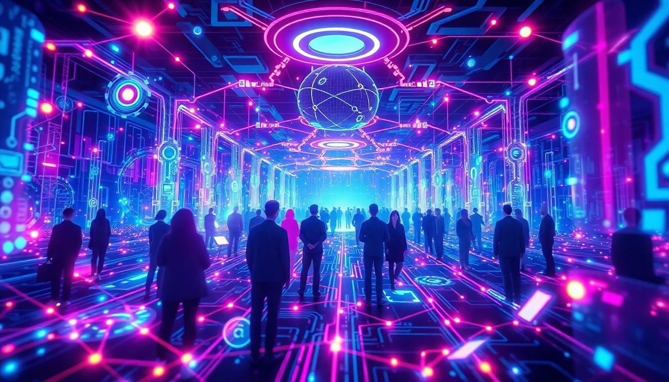 Explore the dynamic digital landscape of 18+ AI technologies, showcasing interactive interfaces and diverse users.