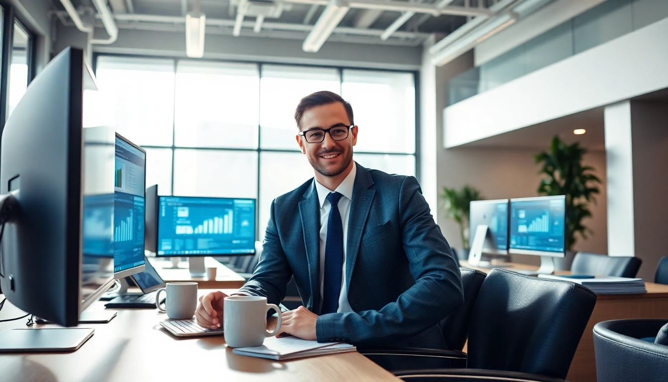 Headhunter IT im modernen Büro, der aktive Rekrutierungsgespräche führt.