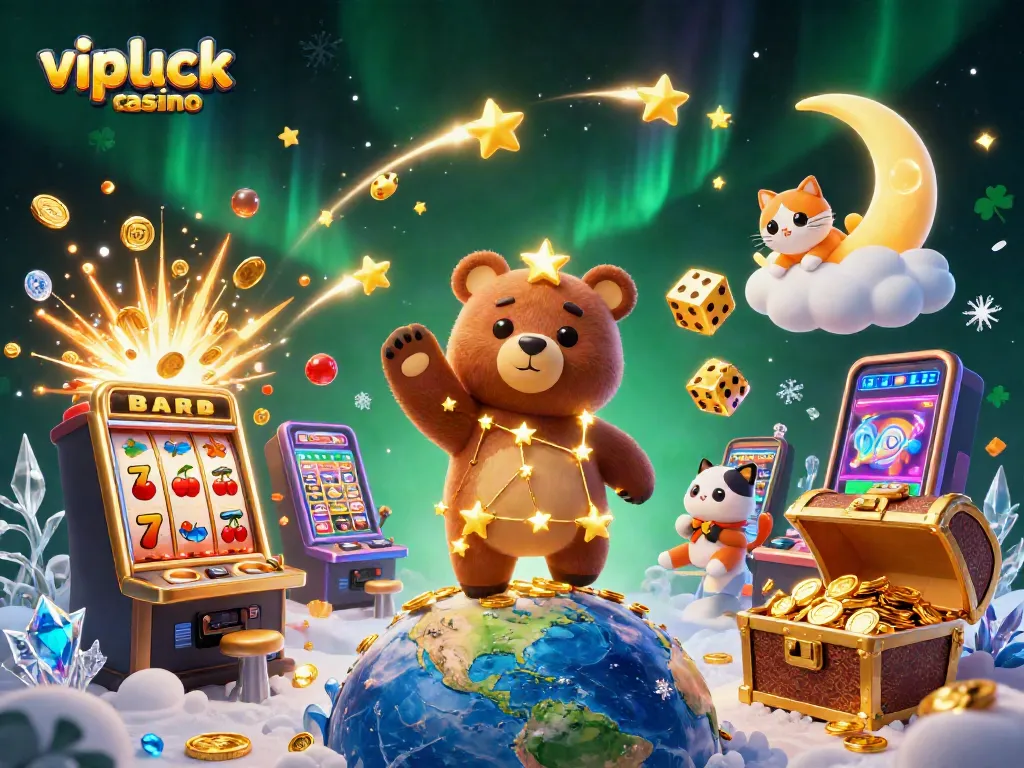 Engage and win at vipluck casino with a constellation bear and exciting game elements.