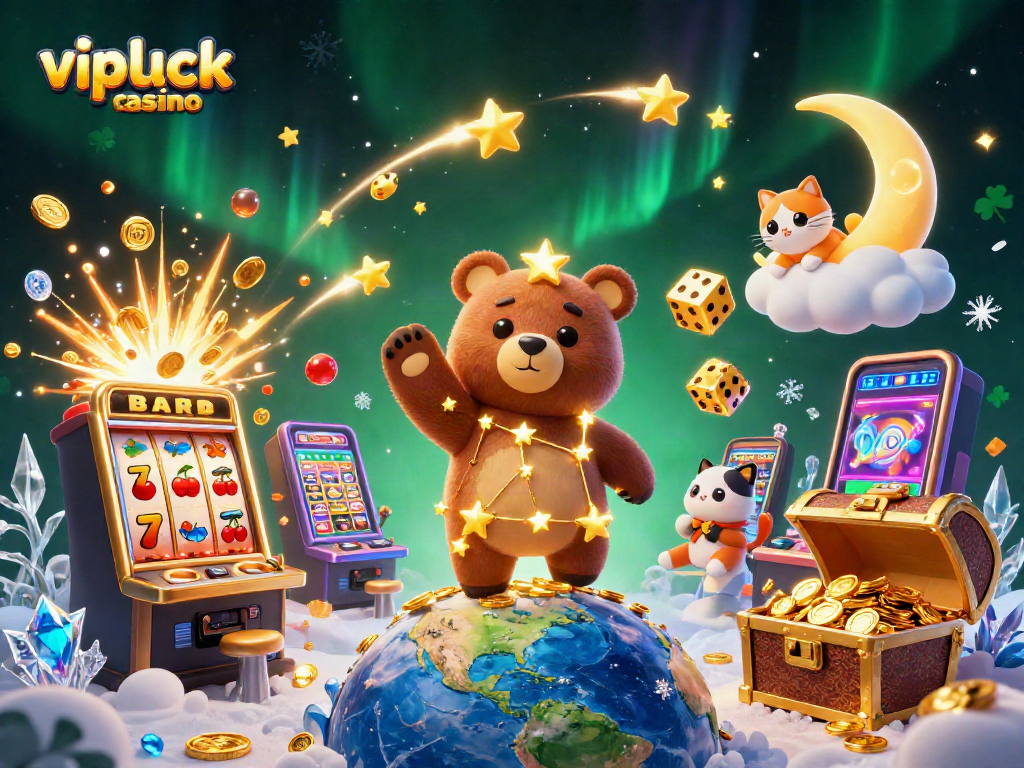 Engage and win at vipluck casino with a constellation bear and exciting game elements.