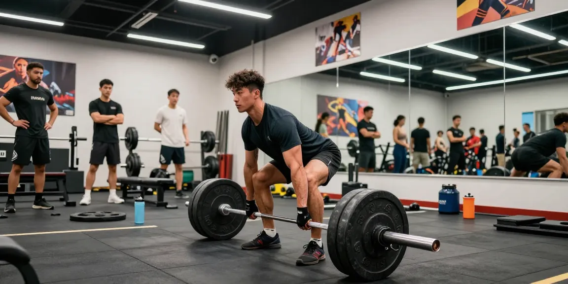 Kraftsportler hebt Gewichte im Steroidshop-Fitnessstudio und zeigt Stärke und Fitness.