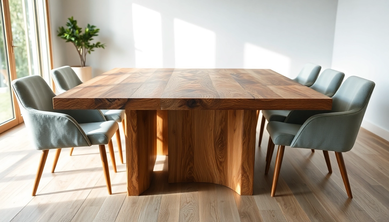 Massiver Eiche Esstisch mit Baumkante im eleganten Esszimmer, hell erleuchtet, hochwertige Holzmaserung hervorgehoben.