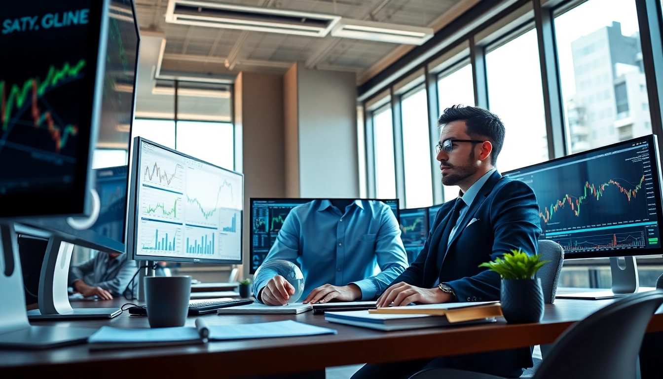 Aktien Research insight analysis in a professional office with charts and data.