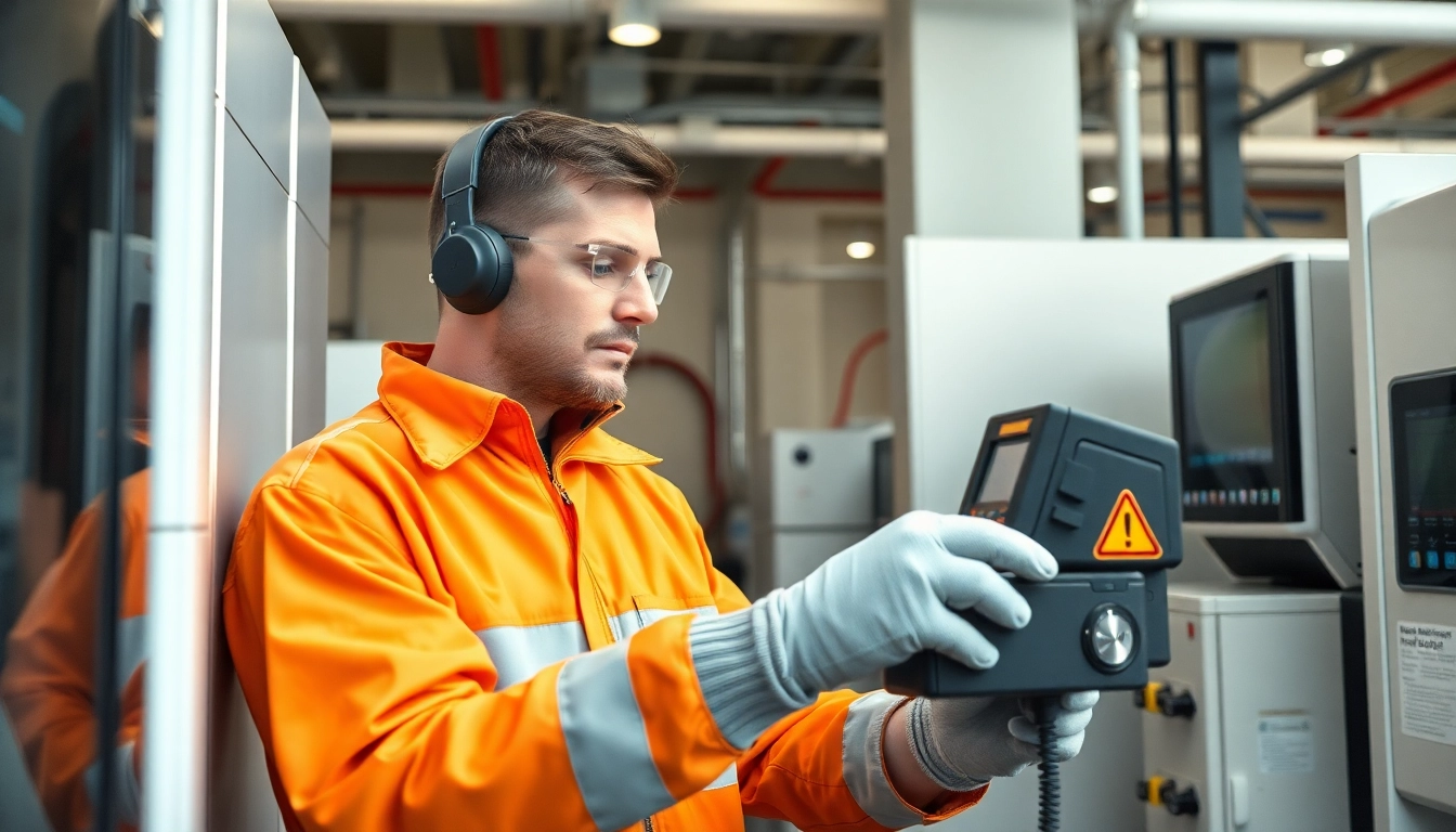 Techniker führt eine DGUV V3 Prüfung durch, um elektrische Sicherheit zu checken.