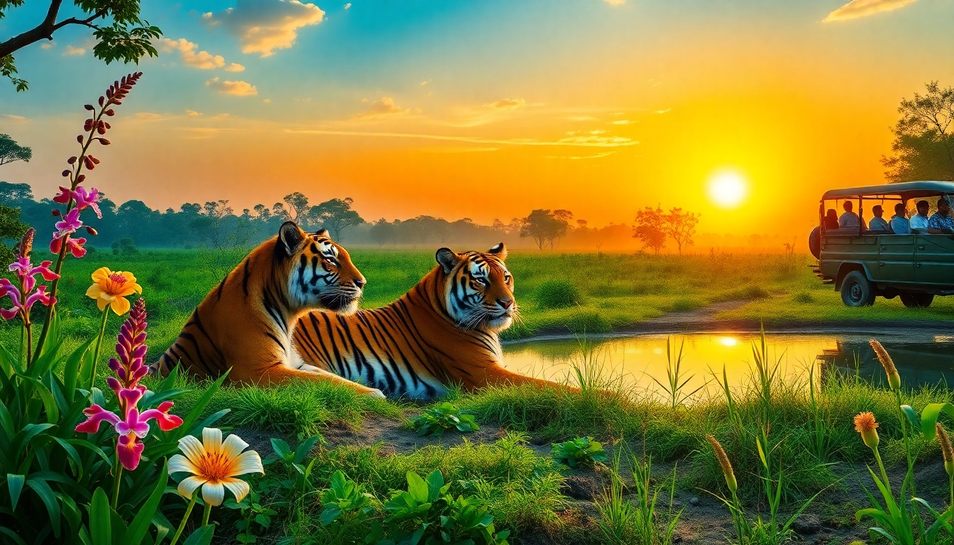 Experience the thrill of nature by booking tiger safari in India, with a Bengal tiger near a serene waterhole.