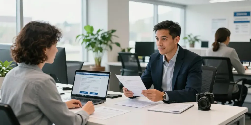 Client consulting about payday loans at https://edmonton.paydayloans-on.ca in a welcoming office.
