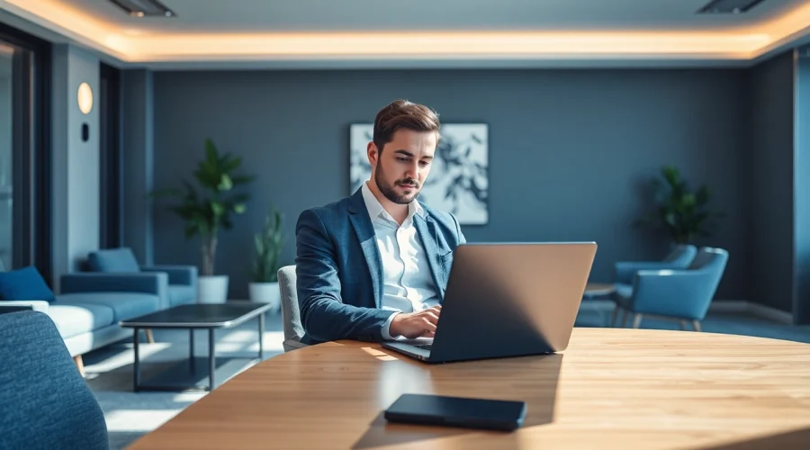 Headhunter Chemnitz bei der Arbeit in einem modernen Büro mit eleganter Einrichtung.