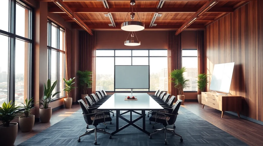 In der Headhunter Agentur zeigt ein eleganter Konferenzraum mit modernem Design und Tageslicht eine professionelle Umgebung für Gespräche.