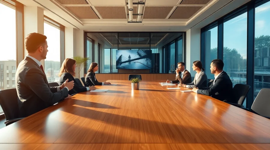 Headhunter Saarbrücken: Strategische Besprechung in modernem Büro mit Führungskräften.