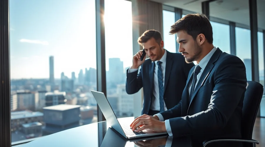 Headhunter Frankfurt führt ein Gespräch in einem modernen Büro.