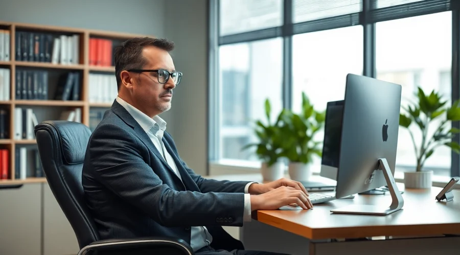 Headhunter Oberhausen arbeitet in einem modernen Büro während einer Besprechung.