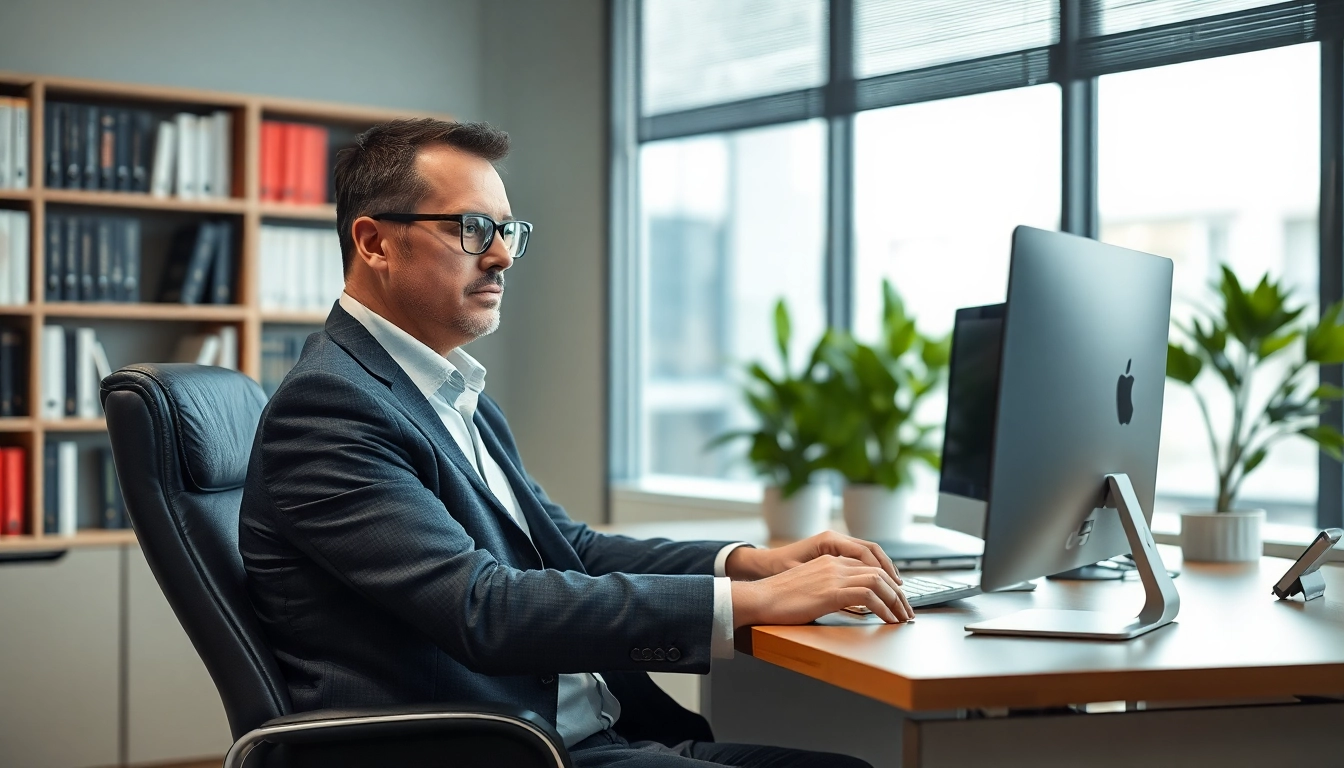 Headhunter Oberhausen arbeitet in einem modernen Büro während einer Besprechung.