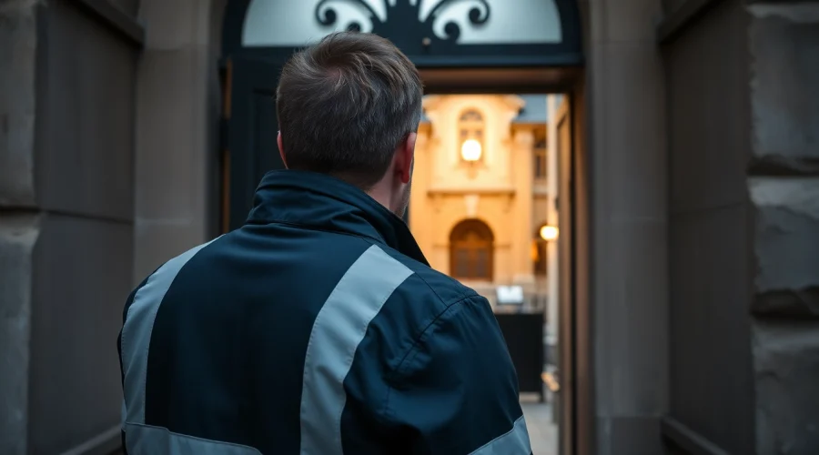 Schlüsseldienst Pforzheim: Mitarbeiter öffnet beschädigungsfrei eine Tür mit professionellem Werkzeug.