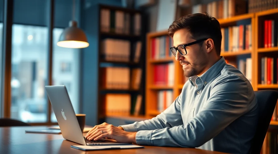 Headhunter IT bei der Arbeit in einem modernen Büro, der Fachkenntnisse im Casting von IT-Profis demonstriert.