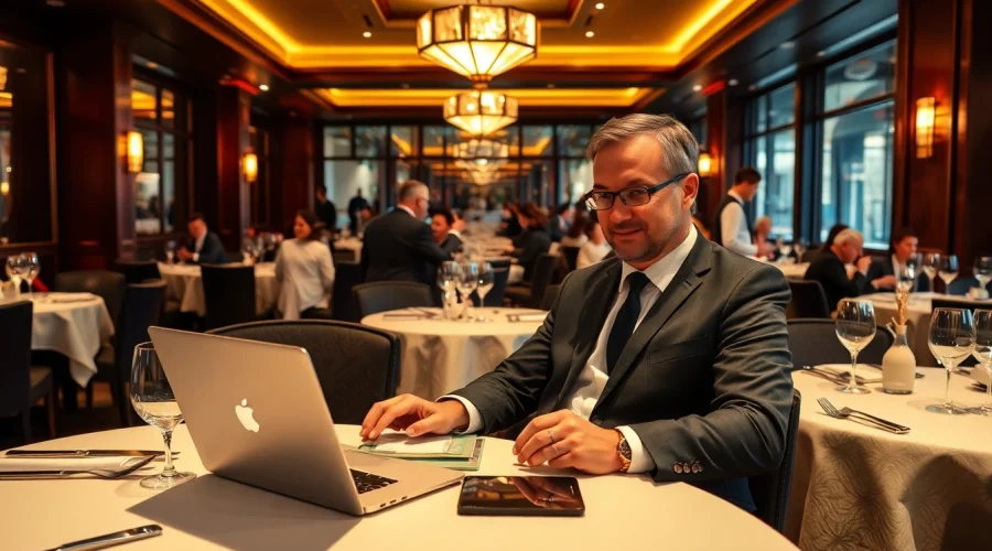 Headhunter Gastronomie im eleganten Restaurant, vermittelt durch persönliche Kontakte und Technologie.