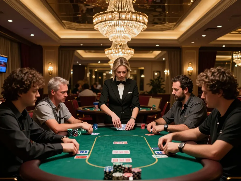 KJC players engaging in thrilling poker gameplay at an upscale casino environment, showcasing strategy and excitement